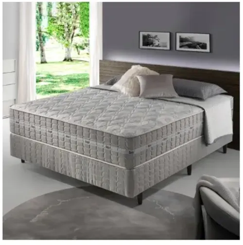 Cama Box Casal Cinza + Colcho Molas Ensacadas Alabama 138x188x61cm - Zidi